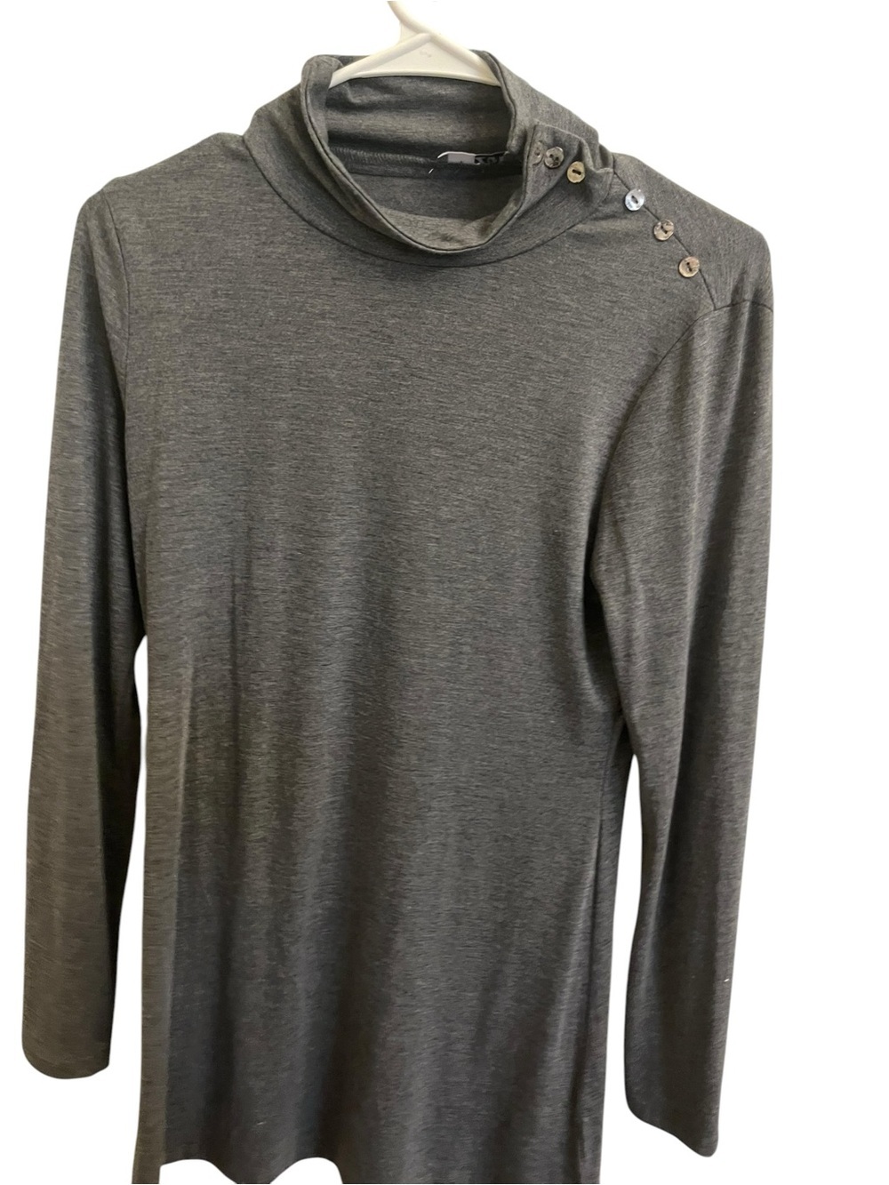Women's Gray Long-Sleeve Mock Neck Top with Shoulder Buttons